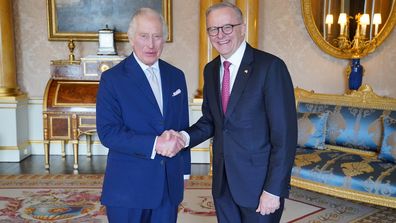 King Charles III hosts an Audience with the Australian Prime Minister Anthony Albanese at Buckingham Palace on May 2, 2023 in London 