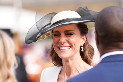 LONDON, ENGLAND - MAY 8: Catherine, Princess of Wales meets guests during a Royal Garden Party at Buckingham Palace on May 8, 2026 in London, England. (Photo by Aaron Chown - WPA Pool/Getty Images)