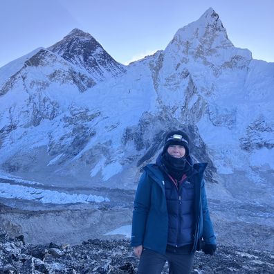 Suzanne at Everest Base Camp, 50 years after her dad visited.