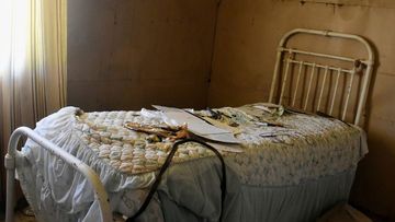 One of the hotel bedrooms in the abandoned building.