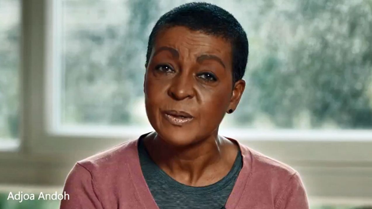 Adjoa Andoh in NHS video on COVID-19 vaccination. 