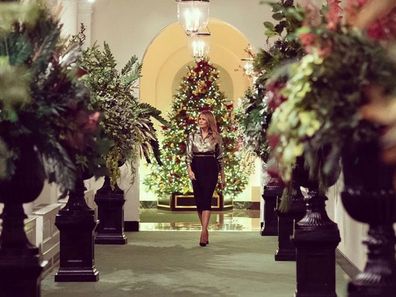 Melania Trump with her 2020 White House Christmas decorations.