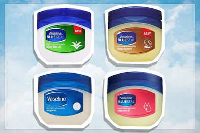9PR: Vaseline Blue Seal Series Variety 4 Pack, Cocoa Butter, Vitamin E, Aloe fresh, Original