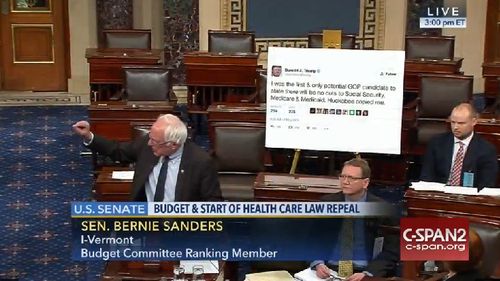 Bernie Sanders uses Donald Trump’s own tweet against him in Obamacare repeal battle