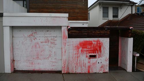 Some paint remains on the residential property on Military Road at the scene of an antisemitic attack in Dover Heights NSW. January 17, 2025.