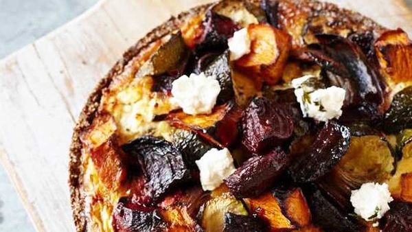 Roast vegetable tart with quinoa crust