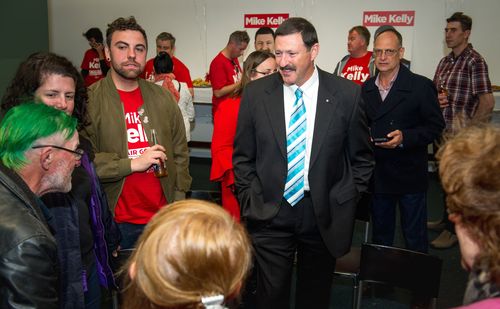 Labor candidate for Eden Monaro, Mike Kelly, with his supporters at the Queanbeyan Leagues Club on January 8, 2020.