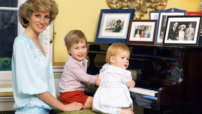 Prince William and Prince Harry at home with Princess Diana in Kensington Palace, 1985