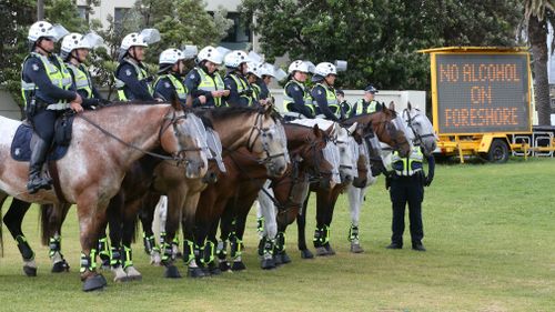 Mounted police prepared for far right wing activist Neil Erikson's "political meeting".