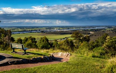 The view of the countryside New South Wales and Harwood Bridge from the Maclean Lookout