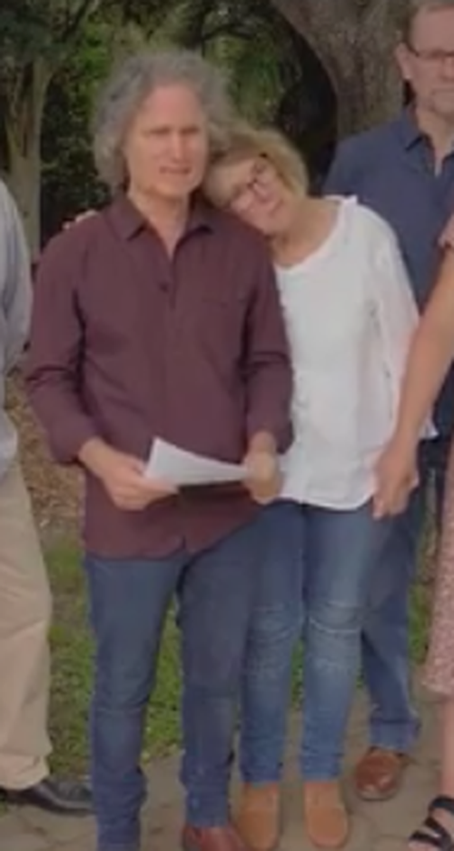 Kate's step-father Tom Richter (left) with Kate's mum Jeannie reading a statement earlier this year after the tragedy. 