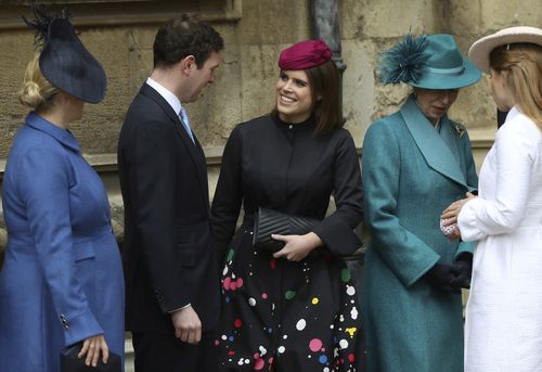 Zara Tindall (left) and Princess Eugenie looking regal and heavily pregnant at the Easter Sunday service. (AAP)