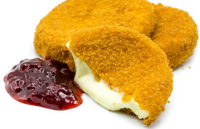 Crumbed camembert with cranberry sauce
