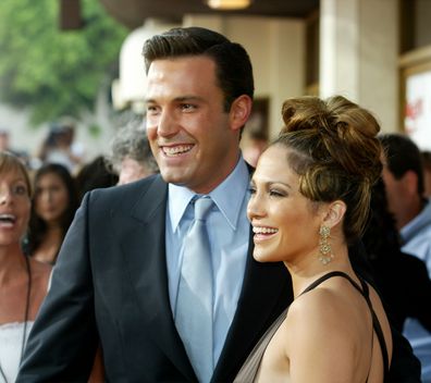 Jennifer Lopez and actor Ben Affleck attend the premiere of Revolution Studios' and Columbia Pictures' film "Gigli" at the Mann National Theatre July 27, 2003 in Westwood, California.  "Gigli" opens nationwide on August 1, 2003.  