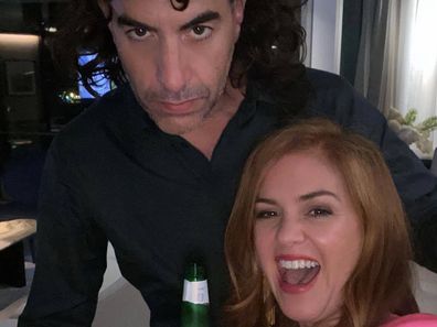 Isla Fisher and Sacha Baron Cohen dressed up for a party.