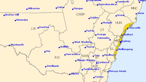 A severe weather warning for damaging winds is now in place for the Sydney Coast. (BoM)