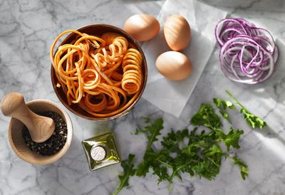 Three ways with spiralised carrot noodles