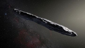 An artist's impression shows the first interstellar asteroid Oumuamua. (Image: EPA).