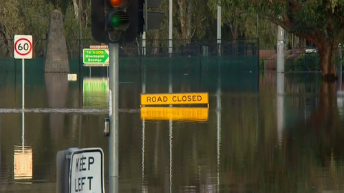 The town of Shepperton is submerged. This photo was taken around 6:30 am and the Goulburn River is predicted to reach its peak sometime this morning. 