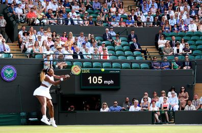 Duchess of Sussex (right) watches Serena Williams on court one on day four of the Wimbledon.