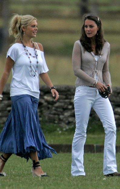 Chelsy Davy and Kate Middleton watch Prince Harry and Prince William play in a charity polo match, July 2006.