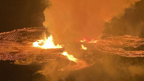 An eruption takes place on the summit of the Kilauea volcano in Hawaii, Wednesday, June 7, 2023.
