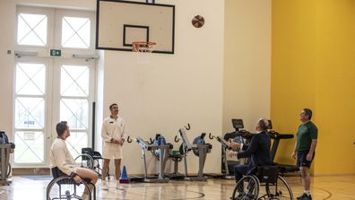 The Duke of Cambridge playing wheelchair basket ball during a visit to the Defence Medical Rehabilitation Centre Stanford Hall, Stanford on Soar, Loughborough, 