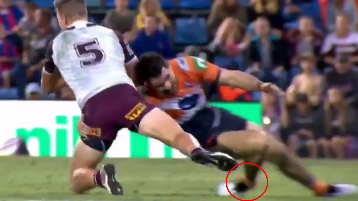 NRL: Newcastle's Aidan Guerra stretchered off with suspected broken ankle