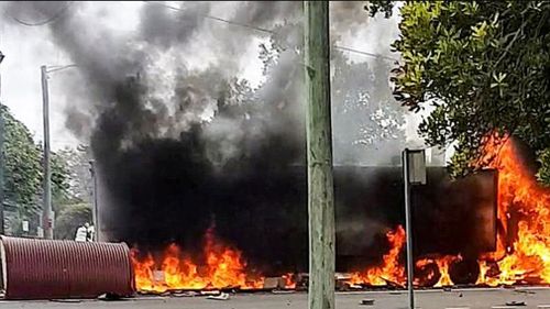 The sound of exploding tyres could be heard as the truck became engulfed in flames. (Tina Saunders)