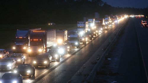 Traffic is jammed on I-10 westbound amid evacuations ahead of Hurricane Delta on Thursday in Lake Charles, Louisiana