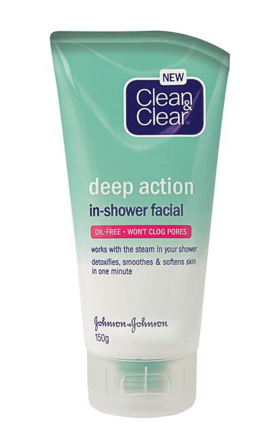 <strong>For an in-shower facial:</strong><br /><br /><a href="https://www.priceline.com.au/skincare/face-care/facial-cleansers-and-scrubs/deep-action-in-shower-facial-150-g" target="_blank">Deep Action In-Shower Facial, $10.79, Clean &amp; Clear</a>