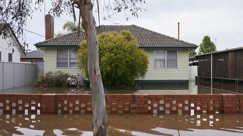 Flooded streets and homes are seen during the floods in Shepparton, Victoria on October 18, 2022.