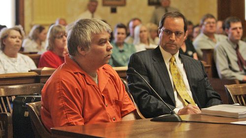 In this June 1, 2007 file photo, Steven Avery, left, appears during his sentencing as his attorney Jerome Buting listens at the Manitowoc County Courthouse in Manitowoc, Wisconsin.