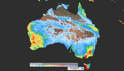 ECMWF model's accumulated rain forecast during the week ending on Sunday, June 12.
