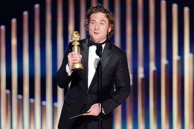 Jeremy Allen White accepts the Best Actor in a Television Series  Musical or Comedy award for "The Bear" onstage at the 80th Annual Golden Globe Awards