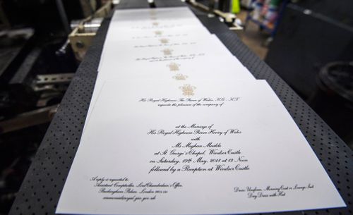 The invites are embossed with American ink on English card, a nod to both Meghan and Harry’s backgrounds. (PA/AAP)