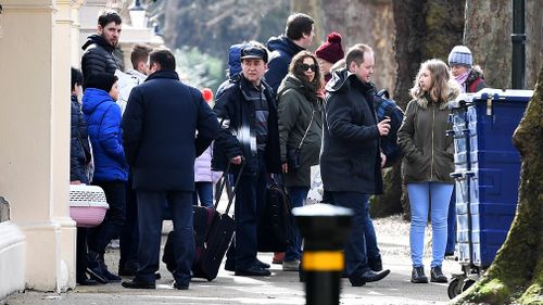Russian diplomats expelled from the UK by Prime Minister Theresa May yesterday left the country. Picture: AAP.