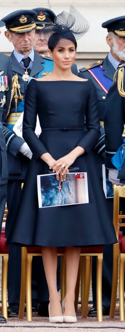Meghan Markle in a bespoke Dior frock at the RAF 100 Year Centenary in July 2018