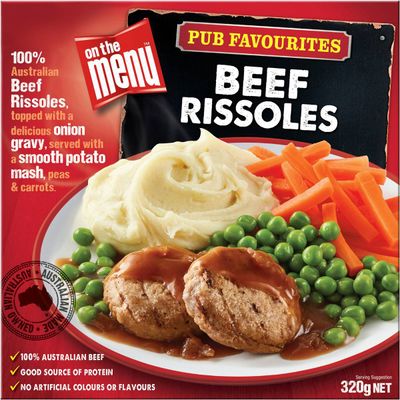 On The Menu Beef Rissole Frozen Meal 320 grams: 392 calories