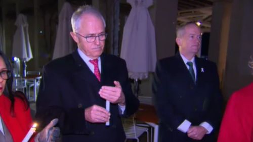 Prime Minister Malcolm Turnbull and Opposition Leader Bill Shorten attended the Canberra vigil. (9NEWS)
