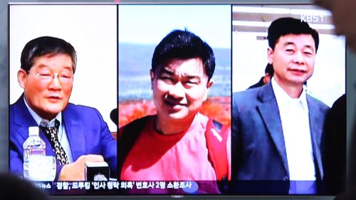 Three American prisoners Kim Dong Chul, left, Tony Kim and Kim Hak Song, have been released from North Korea. (AAP)