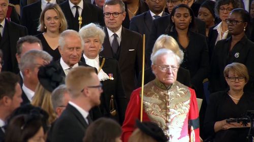 King Charles II and Camilla, Queen Consort, arrive at UK Parliament.