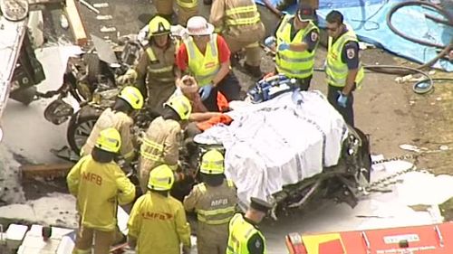The male driver is responsive and in a serious condition. (9NEWS)