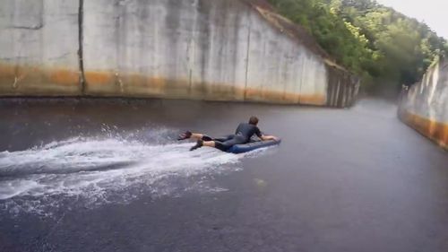 A flip bucket at the end of the slipway poses a danger to those using the slipway.
 (YouTube/Rowan Le Sueur)