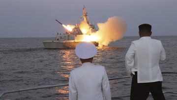  North Korean leader Kim Jong Un has observed the test-firing of strategic cruise missiles from a navy ship