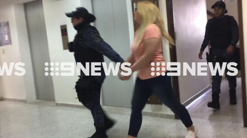 Ms Sainsbury arrives at court in Colombia yesterday. (9NEWS)