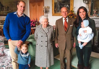 Prince William, Prince George, the Queen, Prince Philip and Kate Middleton with baby Princess Charlotte at Balmoral in 2015.