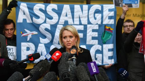 Jennifer Robinson, a lawyer representing Julian Assange, spoke outside Westminster Magistrates Court last week. (AAP)