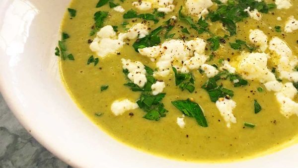 Broccoli soup with crumbed feta by Nila Oppedisano