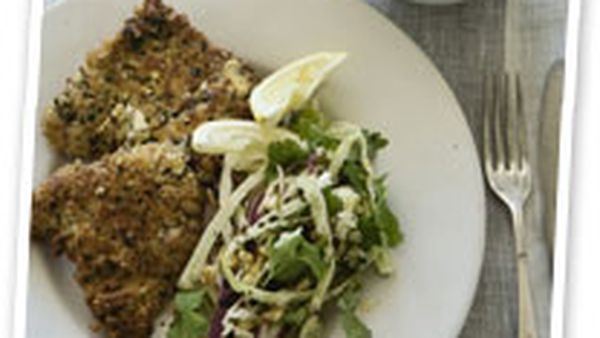 Parmesan-crusted veal with coleslaw